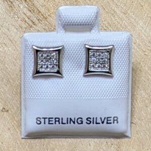 🆕.925 STERLING SILVER SQUARE KITE SHAPED MICO PAVE STUD EARRINGS - UNISEX